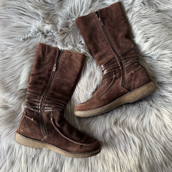 Timberland Brown Suede Leather Shearling Tall Boots - Picture 2 of 8